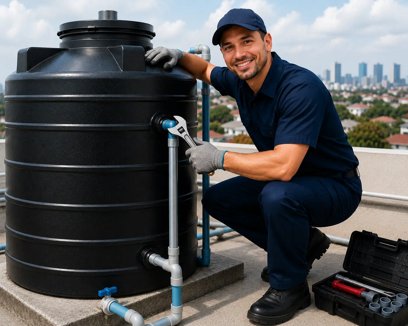 Water Tank Installation in Kuala Lumpur by FixPro — poly & stainless steel